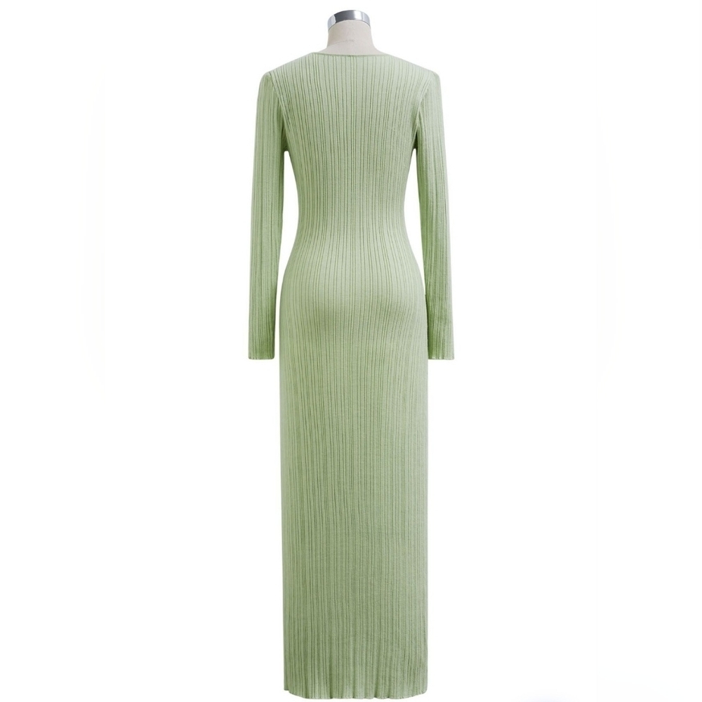Stripe Texture Fitted Knit Maxi Dress In Pistashio - Picture 5 of 5